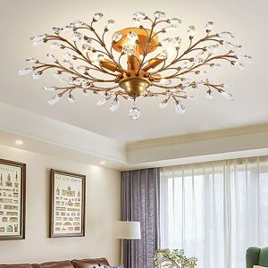 Ganeed - Vintage K9 Clear Crystal Chandeliers,Ceiling Lighting,Pendant Lighting Flush Mounted Fixture with 5 Light for Living Room Dinning Room