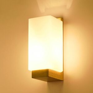 GOECO Wood Indoor Wall Sconce, Modern E27 Minimalist Design Wall Lamp with Glass Lampshade for Bedroom Living Room Hallway Cafe Interior Decoration