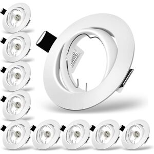 Longziming - GU10 Recessed Spotlights Set, 10 Pieces Mounting Frame In White With GU10 Ceramic Lampholder, Round, ø 75 mm 35° Rotatable, For led Or