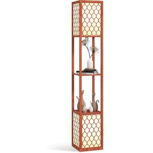 2-Light Modern Floor Lamp with Shelves for Living Room, Bedroom, Brown - Homcom