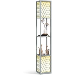 2-Light Modern Floor Lamp with Shelves for Living Room, Bedroom, Grey - Homcom