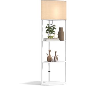 Corner Modern Floor Lamp with Shelves for Living Room, Bedroom, White - Homcom
