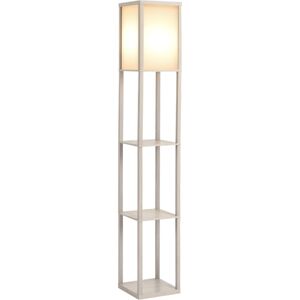 Floor Lamp Reading Lamp with 3-Tier Storage Shelf for Home Office Oak - Homcom