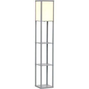 HOMCOM Floor Lamp Reading Lamp with 3-Tier Storage Shelf for Home Office Grey