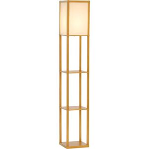 Floor Lamp Reading Lamp with 3-Tier Storage Shelf for Home Office Beech wood - Homcom