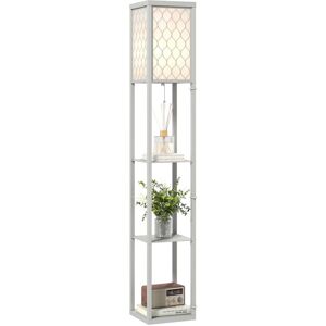 Modern Floor Lamp Light with Shelves Fabric Lampshade Light Grey - Homcom