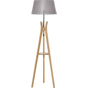 Tripod Floor Lamp Light E27 Base w/ Fabric Shade Storage Shelf Grey - Homcom
