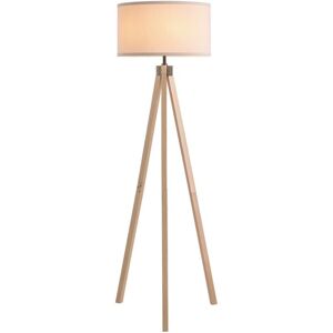 Homcom - Wood Tripod Floor Lamp Home Lighting Elegant E27 Bulb Linen Shade Beige