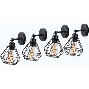 Axhup - Indoor Wall Light 180 Degree Rotation E27 Wall Lamp Metal Cage for Bedroom Living Room Black 4 Pack