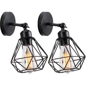 AXHUP Indoor Wall Light 180 Degree Rotation E27 Wall Lamp Metal Cage for Bedroom Living Room Black 2 Pack
