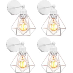 Axhup - Indoor Wall Light 180 Degree Rotation E27 Wall Lamp Metal Cage for Bedroom Living Room White 4 Pack