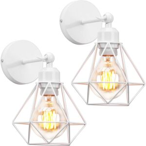 AXHUP Indoor Wall Light 180 Degree Rotation E27 Wall Lamp Metal Cage for Bedroom Living Room White 2 Pack