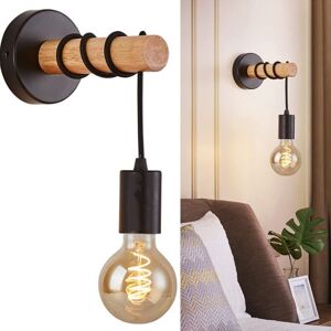 BEIJIYI Indoor Wall Light, Retro Industrial Design, Wood and Metal, Living Room and Bedroom Lighting, E27 Socket, for Max 60W LED Bulb, Without Bulb, Black