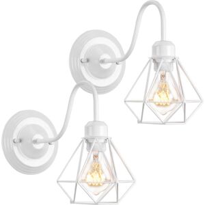 AXHUP Indoor Wall Light Vintage Industrial Lamp Lighting Cage Diamant Made of Metal for Bedroom Living Room Blanc 2PCS