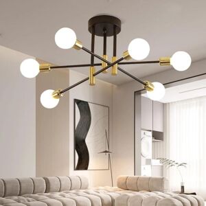 Ikodm - Industrial Ceiling Light, 6 Lights Vintage Sputnik Chandelier, Modern Metal Pendant Light Fixture E27 Base Ceiling Lamp