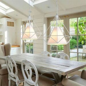 AXHUP 2pcs Vintage Hanging Light Retro Pendant Light White Industrial Chandelier Metal Iron Pendant Lamp E27 Ø25cm Diamond Shape Ceiling Light