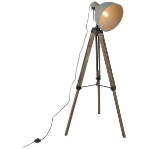 QAZQA Industrial Floor Lamp on Wooden Tripod with Grey Lampshade - Laos