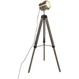 Qazqa - Industrial Tripod Floor Lamp Wood with Studio Spotlight - Braha