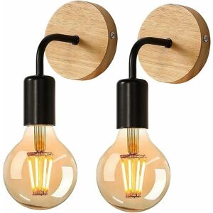 DEWDAT Industrial Indoor Wall Light 2 Pack, Wood Wall Sconces, Metal Wall Lamp Retro Wall Decor, for Living Room, Bedroom (Bulbs Not Included)
