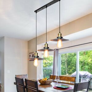 AXHUP Industrial Pendant Light Fitting 3 Lights Antique Black Metal Chandelier Vintage Retro Ceiling Lamp with Ø22cm Lampshade for Kitchen Island
