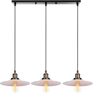 AXHUP Industrial Pendant Light Fitting 3 Lights Antique White Metal Chandelier Vintage Retro Ceiling Lamp with Ø22cm Lampshade for Kitchen Island