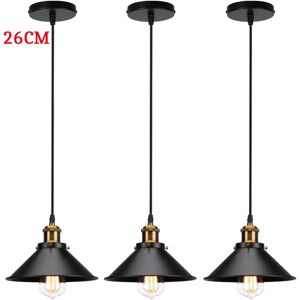 AXHUP Industrial Pendant Light, Metal Chandelier with Ø26cm Lamp Shade Vintage Metal Iron Hanging Ceiling Lamp 3X Black