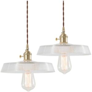 Wottes - Industrial Vintage Pendant Light Glass Metal Ceiling Hanging Lamp Adjustable Chandelier for Kitchen Island Bar Cafe Ø24.5CM 2Pcs