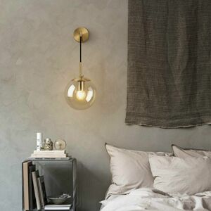 HOOPZI Industrial Vintage 15cm Glass Globe Drop Wall Lamp Bedroom Hallway Sconce Light Retro Amber Glass Sphere Wall Lamp (Amber)