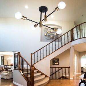 AXHUP Industrial Vintage Ceiling Light Metal 4 Lights E27 Ceiling Lamp Creative Interior Lighting for Dining Room Bedroom Living Room Black and Copper