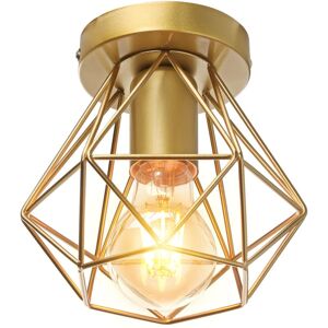 WOTTES Industrial Vintage Ceiling Light Semi Flush Mount Ceiling Lamp Metal Cage Hanging Lighting Fixture Gold Ø16cm