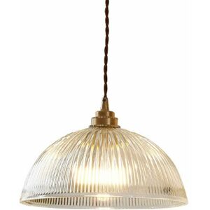 DEWDAT Industrial Vintage Clear Glass Dome Pendant Light Fixture with Copper Brass E27 Base Luster Loft Ceiling Hanging Lamp (30cm)