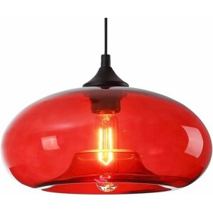 DEWDAT Industrial Vintage Colorful Glass Pendant Light Retro Loft Bar E27 Ceiling Hanging Lamp Kitchen Dining Room Bedroom Chandelier 28cm (Red) [Energy