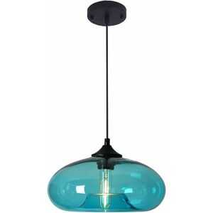 DEWDAT Industrial Vintage Colorful Glass Pendant Light Retro Loft Bar E27 Ceiling Hanging Lamp Kitchen Dining Room Bedroom Chandelier 28cm (Turquoise)