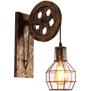 Tonchean - Industrial Wall Light Pulley Vintage Wall Lamp Indoor Lighting Fixture for Bedroom Living Room Restaurant,Brass