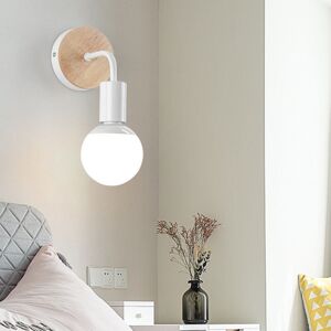 WOTTES Industrial Wall Light Wood Metal Wall Sconce Vintage Decoration Wall Lamp Indoor Reading Light White