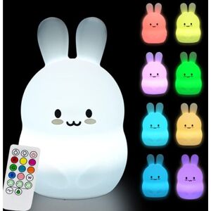 Longziming - Kids Night Light Rabbit Lamp Soft Silicone Bedside Lamp 9 Colors Rechargeable Remote Control led Night Light for