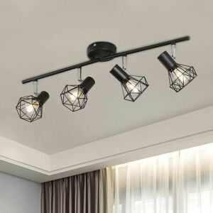 DEWDAT Led Ceiling Light 4 Swivel Adjustable Spotlights Industrial Retro Black Metal Cage Ceiling Light, Ceiling Spotlights Suspension Luminaire Led