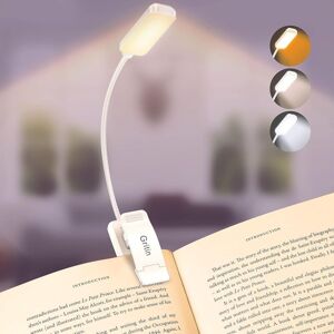 GOTRAYS Led Clip-on Reading Light, Rechargeable, Eye Protection, Stepless Dimming & 3 Colors, 360° Flexible Neck, Long Lasting, Lightweight & Portable for