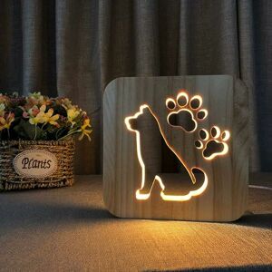 DEWDAT LED Dog Night Light Dog Paw Lamp Animal Night Light Carved Wood USB Lamp Creative Paw Print Table Lamp Wooden Night Light 3D Lamp Gifts for Dog Lover