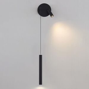 IKODM Led wall light, long black tube, with rotating spotlight, metal wall light, bedside lamp, warm light 3000 k