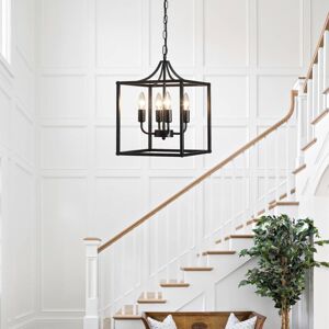 GANEED Industrial Metal Chandelier Elegant Black Ceiling Light Fixture for Living Room Lantern Style Hanging Pendant Light Fitting
