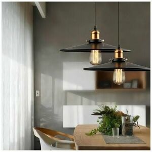 DEWDAT Magic 2PCS Metal Retro Chandelier Industrial Pendant Lamp Ø360mm Black Iron Light Fixture for Kitchen Living Room Dining Room