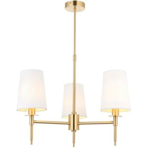 Florence Multi Arm Shade Pendant Ceiling Lamp, Satin Brass Plate, Vintage White Fabric - Merano