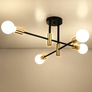 Axhup - Metal E27 Ceiling Light Modern Industrial Ceiling Lamp 4 Edison Sockets Chandelier Indoor Lighting for Living Room Bedroom Cafe Black and