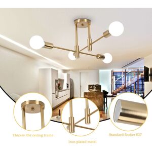 Axhup - Metal E27 Ceiling Light Modern Industrial Ceiling Lamp 4 Edison Sockets Chandelier Indoor Lighting for Living Room Bedroom Cafe Copper