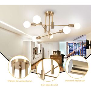 Axhup - Metal E27 Ceiling Light Modern Industrial Ceiling Lamp 6 Edison Sockets Chandelier Indoor Lighting for Living Room Bedroom Cafe Copper