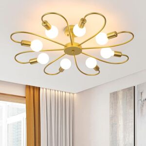 Ganeed - Modern 8-Light Ceiling Light Fixture Industrial Sputnik Ceiling Lamp, E27 Semi Flush Mount Gold Chandeliers Lighting for Living Room