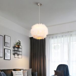 Wottes - Modern Ceiling Pendant Light Feather Hanging Lamp Fixture White Round Chandelier Lampshade Ø30cm