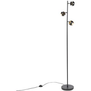 QAZQA Modern Floor Lamp 3-Light Black with Gold Interior - Buell Deluxe