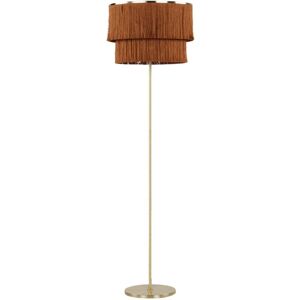 BELIANI Modern Floor Lamp Shade Metal Base Gold Accents Brown Peristeri